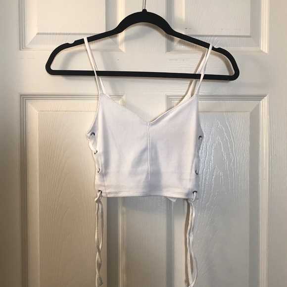 Lace Up White Crop Top Tank - Picture 1 of 4